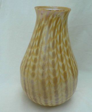 Gold Calcite Aurene Favrile Iridescent Zipper Pattern Cased Art Glass Vase photo