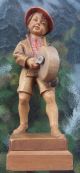 Amazing Antique Carved Composition Figure Of Boy Drumming Pan ~ Extreme Detail Carved Figures photo 4