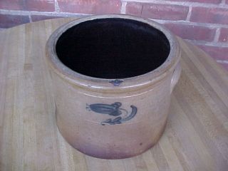 Antique Small Stoneware Cheese Crock ??? With Cobalt Blue Flower photo