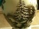 Hand Painted Opaque Glass Vase - Winter Scene Evergreen Textured,  Vtg Vases photo 7