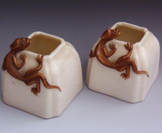 2 Great C1874 Victorian Royal Worcester Chinese Gold Dragon Inkwell Water Pots photo