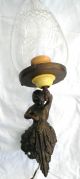 Antique 19th Century Louis Xv - Style Bronze Cherub Converted Gas Lamp Lamps photo 9