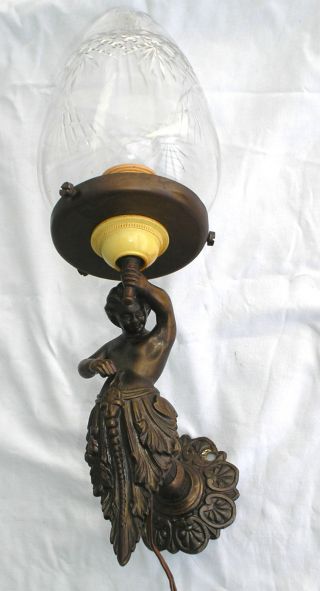 Antique 19th Century Louis Xv - Style Bronze Cherub Converted Gas Lamp photo
