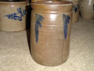 Antique Stoneware Blue Decorated Crock - Jar ~ photo