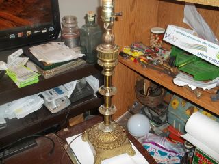 Unique Antique N.  Y.  11418.  S.  F F159 Brass,  Bronz,  Cast,  Crystal Table Lamp. photo