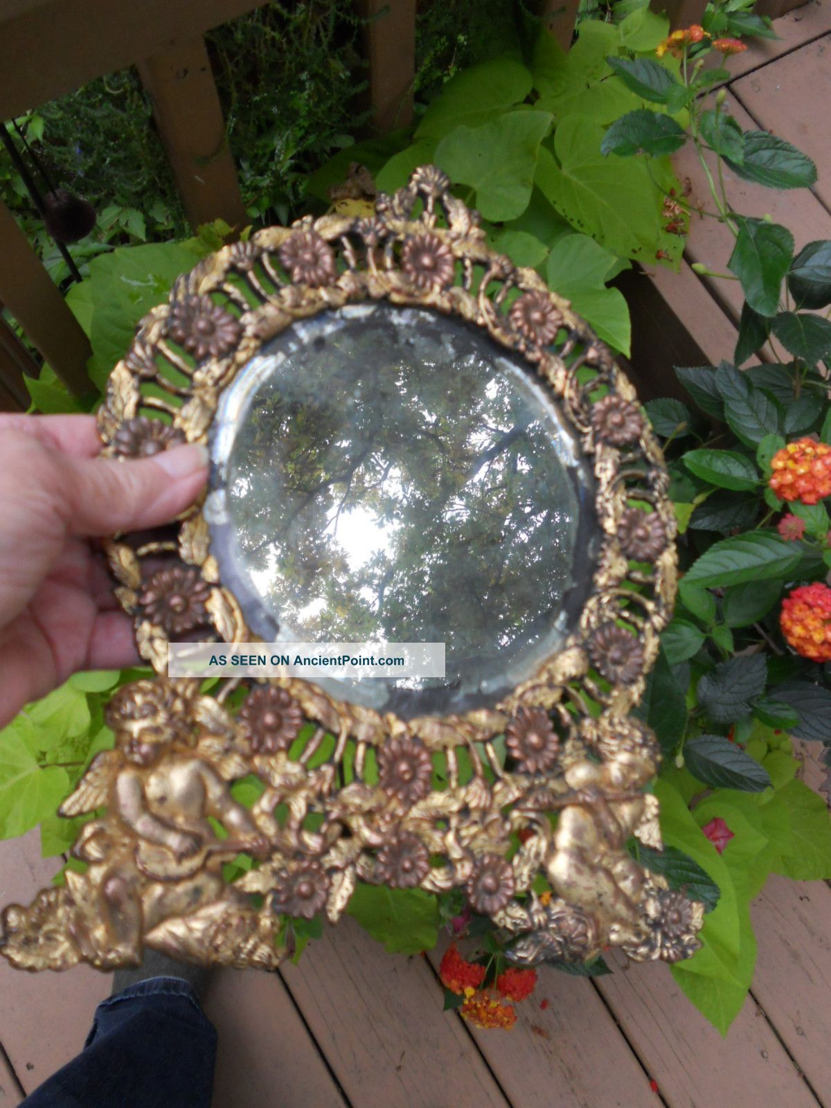 Antique Fancy Brass Shaving Mirror With Cupids Mirrors photo
