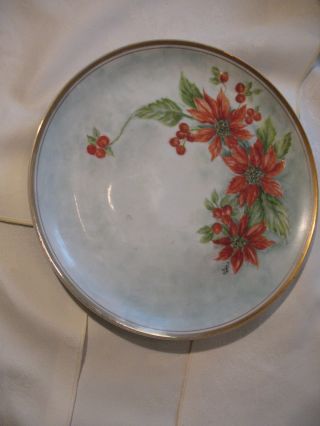 Hand Painted Christmas Plate With Poinsettia Motif photo