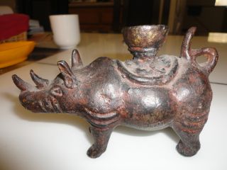 Vtg Rhinoceros Candle Holder - Bronze? photo