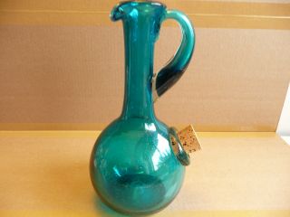 Antique Hand Blown Blue Art Glass Decanter With Ice Chamber ~ photo