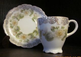 Antique R C Malmaison Bavarian China Demitasse Cup & Saucer - Water Lily photo