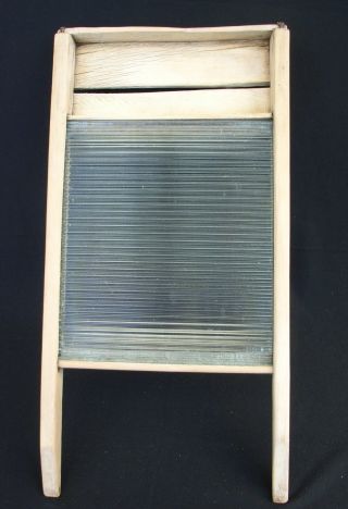 Antique Timber And Corrugated Aqua Glass Washboard Large 24 Inch 60 Cm photo