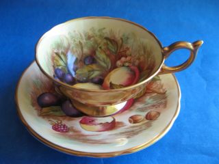 Aynsley Set Of 12 Athens Shape Gold Orchard Grand Fruit T Club Tea Cup&saucer photo