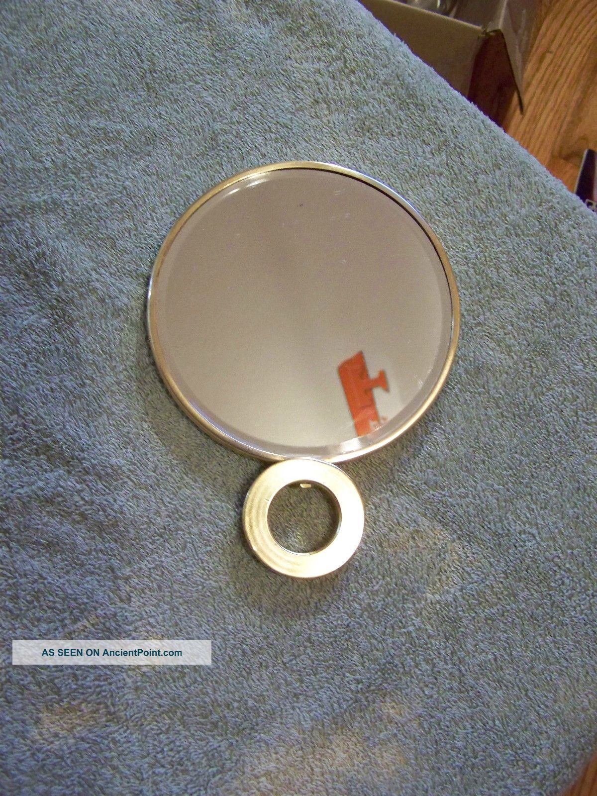 Great Vtg Brass Hand Held Round Vanity Mirror Beveled Glass 6 