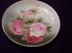 Vintage Victorian Pink Roses On Antique Green Background Cabinet Plate 8.  25 
