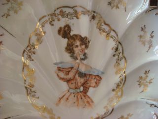 Handpainted Porcelain Ceramic Scallop Shape Victorian Lady Gold Plate Bavaria Pc photo