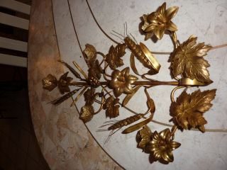 Antique Italian Heavy Gilt Brass 5 Candle Sconce Lilies,  Wheat,  Leaves Mint Cond photo