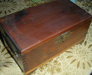 Dovetail Cedar Wooden Box Dresser Trinket Brass Handle photo