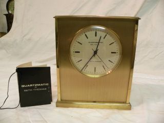 Antique Swiss Made Seth Thomas Quartzmatic Parlor Clock In Gilted Brass And Runs photo