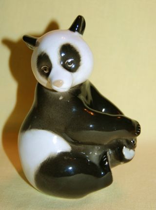 Vintage Lomonosov Russia Porcelain Ceramic Pottery Gorgeous Panda Bear Figurine photo