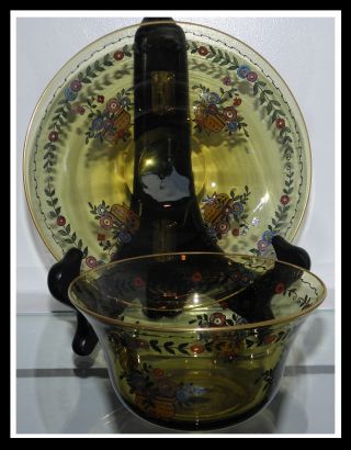 Antique British Enamel Glass Finger Bowl Plate England Sale photo