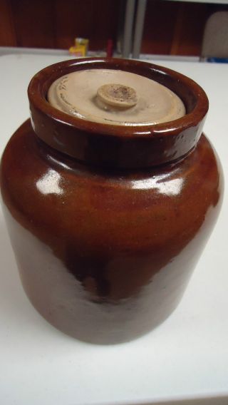 Red Wing Stoneware Glazed Brown Pottery Crock With Lid,  Vintage photo