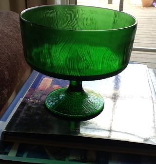 Footed Green Glass Dish photo