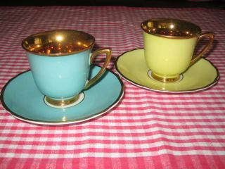 Set Of 2 Fine Antique Bohemian Porcelain Demitasse Cups And Saucers photo