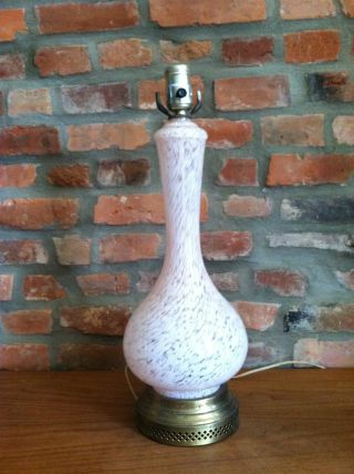 Vintage Antique Midcentury Mod Murano Art Glass Brass Lamp Pink W/ Shade Nr photo
