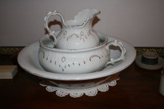 Rare 3 Piece Bed Chamber,  Pitcher And Bowl photo