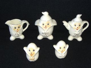 Porcelain Salt Pepper Sugar Creamer Tea Pot Ceramic Pottery Corn photo