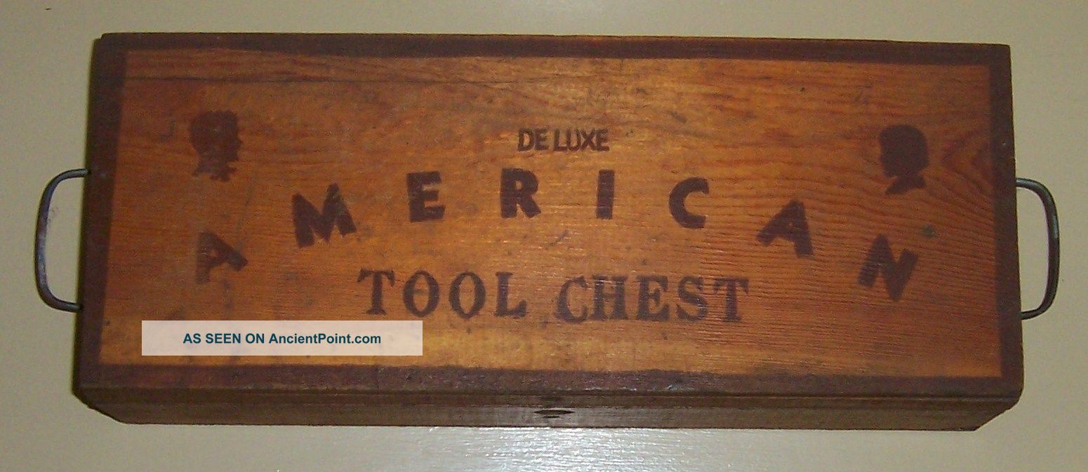 Vintage Wooden Deluxe American Tool Chest Filled With Various Small Tools Boxes photo