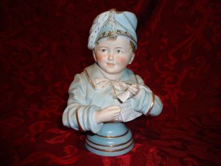 Antique Victorian French German Bisque Bust Little Boy Blue Figurine Piano Baby photo