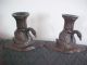 Charming Old Cast Metal Swan Water Lily Leaves Heavy Candlesticks Great Detail Metalware photo 4