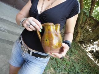 Antique Old Jug Pitcher 19th Century Handmade Authentic Hand Painted photo