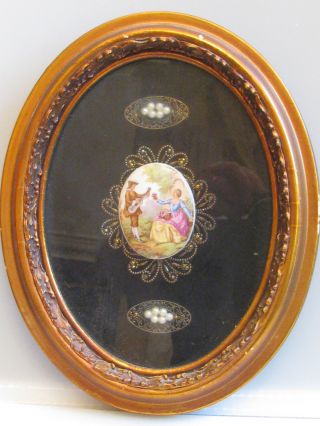Antique Miniature Painting On Porcelain (one Of Pare) photo
