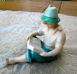 Cute Drasche Reading Boy Porcelain Figurine - Hand - Painted - Made In Hungary photo