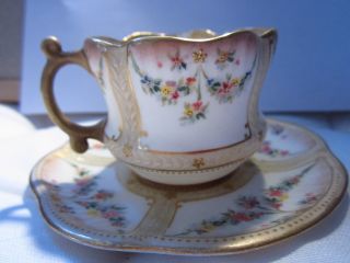 Antique English Doulton Decorated Demitasse Cup & Saucer As Found photo