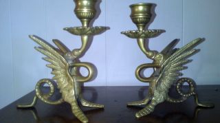 Antique Brass Griffon Candleholders photo