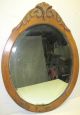 Handsome Antique Carved Crown Wood Back Beveled Oak Mirror Mirrors photo 1