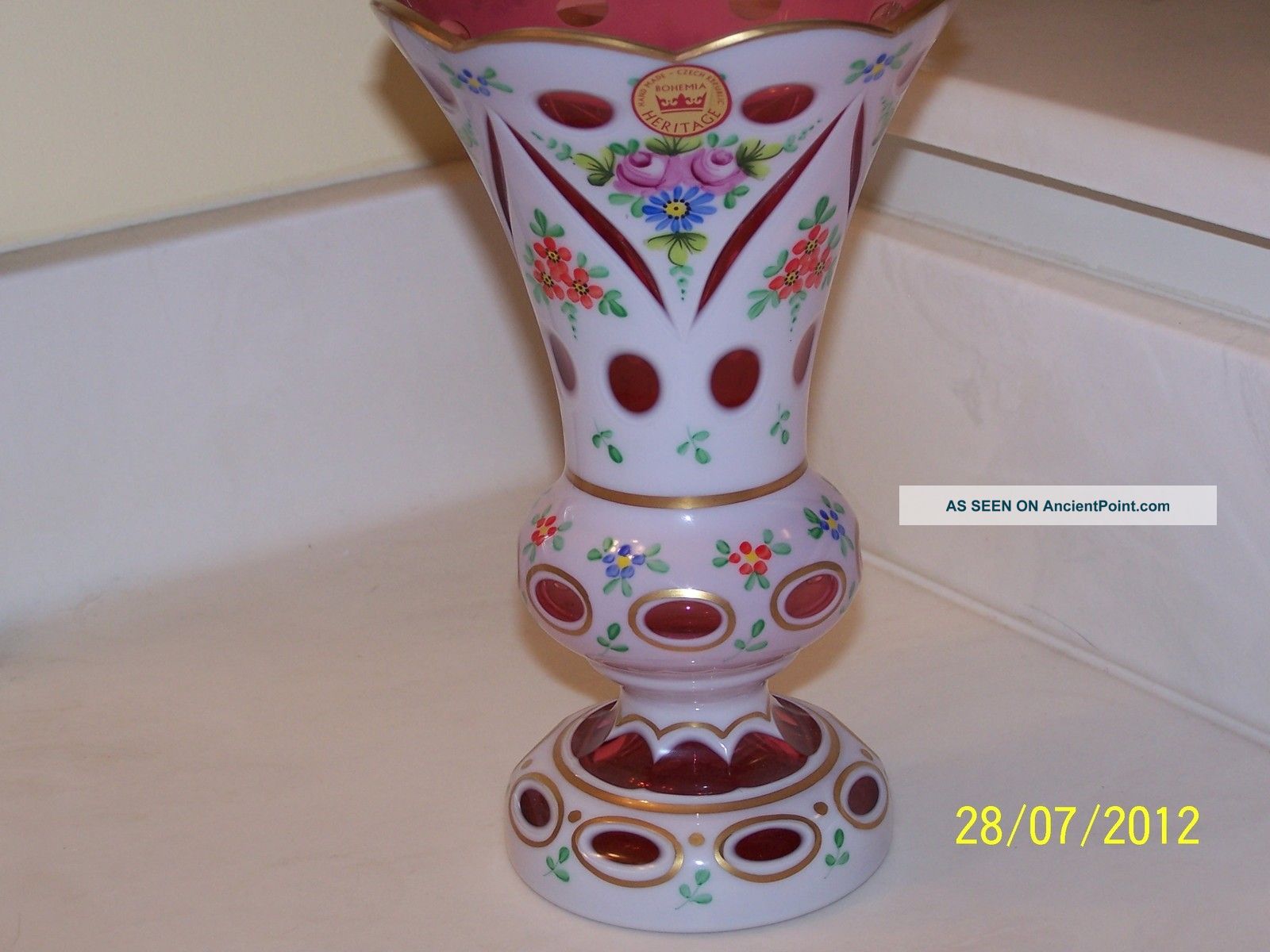 Czech Republic Bohemia Heritage Cranberry/milk Glass Vase Vases photo