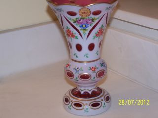 Czech Republic Bohemia Heritage Cranberry/milk Glass Vase photo