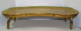 Rare Htf Italian Florentine Folding Breakfast Tray Wood Kidney Shape Toleware photo