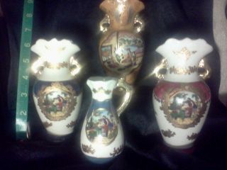 Collection Of 4 Victorian Maranelo Vases Hand Painted W/gold Leaf ᴮᴵᴳ 6 In.  Tall photo