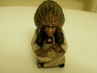 Vtg Antique Carved Indian Chief Peace Pipe Small Figurine Unknow Maker? Shop photo
