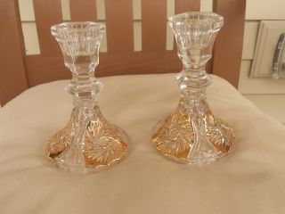 Elegant Antique Crystal Candle Holders. . . .  Gilded In 24kt Gold.  1930 ' S Rare photo