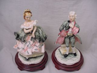 Vtg Pair Of Porcelain Figures Lady And Gentlemen Gorgeous Clothes Signed Exc Con photo