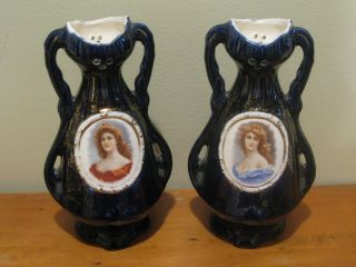Pair Antique Js Strnact Cobalt Blue Vases ~ 2 Circa 1900 ' S Cobalt Austrian Vases photo