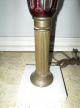 Lovely Cut - To - Clear Cranberry Glass Lamp With Marble Base,  Brass Upright Lamps photo 6
