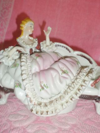 Dresden Style Porcelain Lady Laying On A Sofa - Ruffle Porcelain Lace photo