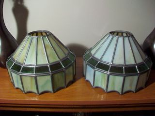 Antique Vintage Green Stained Glass & Slag Glass Lamp Shade Globe Ceiling Light photo